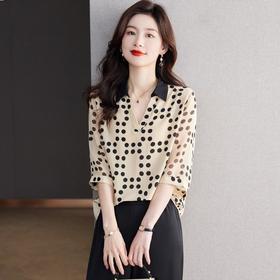 2023夏季新款雪纺衫七分袖衬衫女大码T恤V领小衫5002