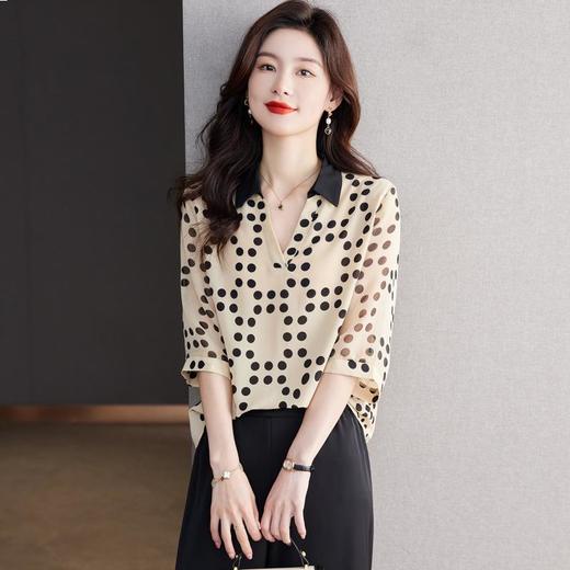 2023夏季新款雪纺衫七分袖衬衫女大码T恤V领小衫5002 商品图0