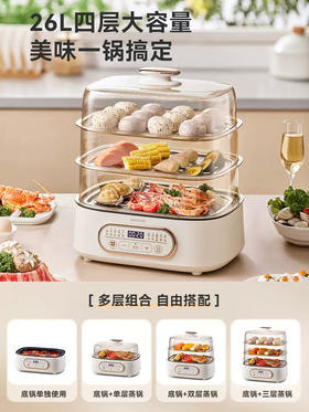 摩动电蒸锅家用蒸炖煮一体小型多功能蒸汽锅大容量三层多层电蒸箱