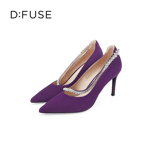 Dfuse迪芙斯秋季新款绒面羊皮尖头钻链高跟鞋女DF33111071 商品图0