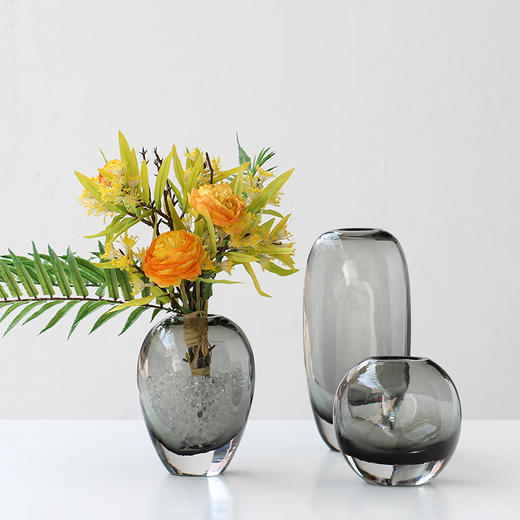 碧轩现代轻奢艺术透明彩色厚底玻璃花瓶 样板间客厅餐桌装饰花器 商品图4