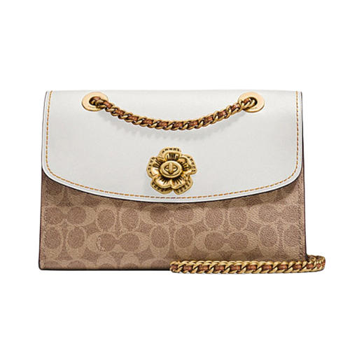 【银川专场】Coach(专柜) 蔻驰 Parker系列山茶花老花帆布拼皮链条包女士单肩包 30585B4HA 商品图0