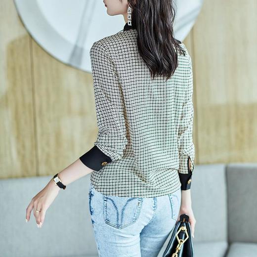 2023秋装新款衬衫女长袖宽松雪纺衫格子黑色士衬衣A2501 商品图2