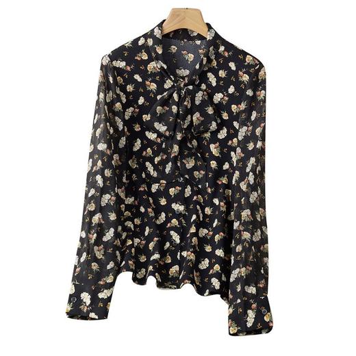 2023秋装新款衬衫女长袖宽松雪纺衫印花女士衬衣A2711 商品图4