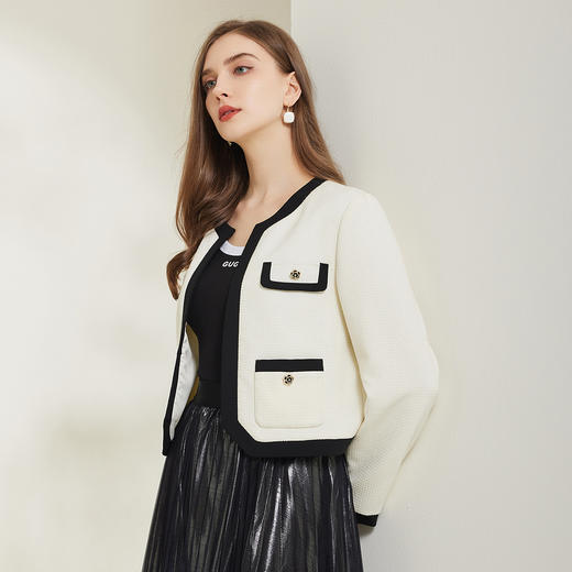 NG108斯尔丽2023秋季新款提花撞色小香风短款时尚外套 商品图2