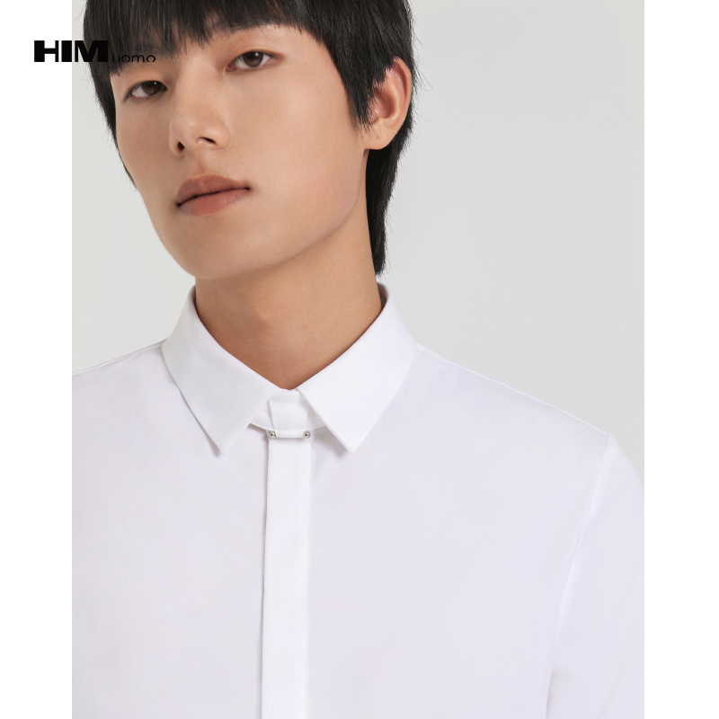 HIM漢崇  可拆卸金属挂件正装衬衣男婚礼宴会长袖礼服衬衫2025秋季