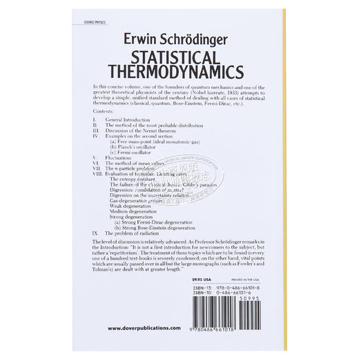 【中商原版】薛定谔 统计热力学 诺贝尔物理学奖得主 Statistical Thermodynamics Revised 英文原版 Erwin Schrodinger 商品图1