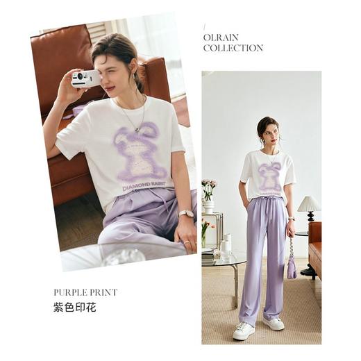 OLrain欧芮儿法式短袖T恤女夏季2023年新款宽松重工烫钻印花上衣 商品图1