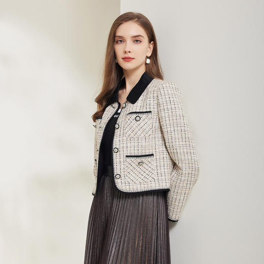 NG109斯尔丽2023秋季新款撞色衬衣领小香风时尚百搭外套 商品图2