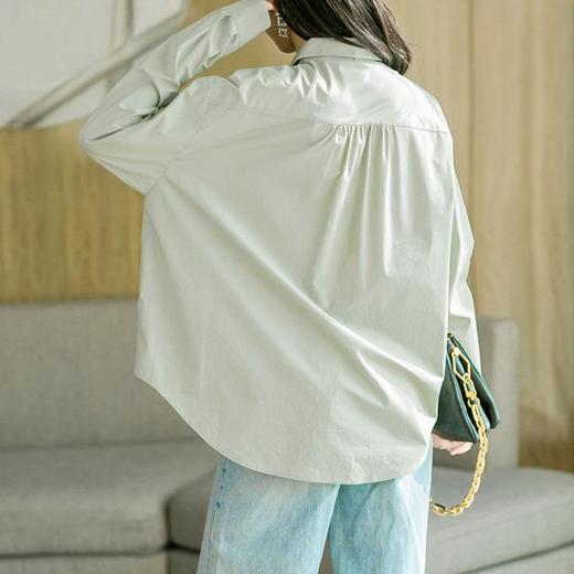 2023秋装新款全棉衬衫女长袖大码绿色中长款女士衬衣1870 商品图1