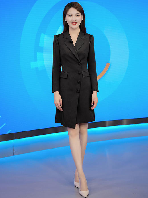高端时尚粉色OL通勤连衣裙女长袖艺考主持人西装裙气质职业装秋季 商品图1