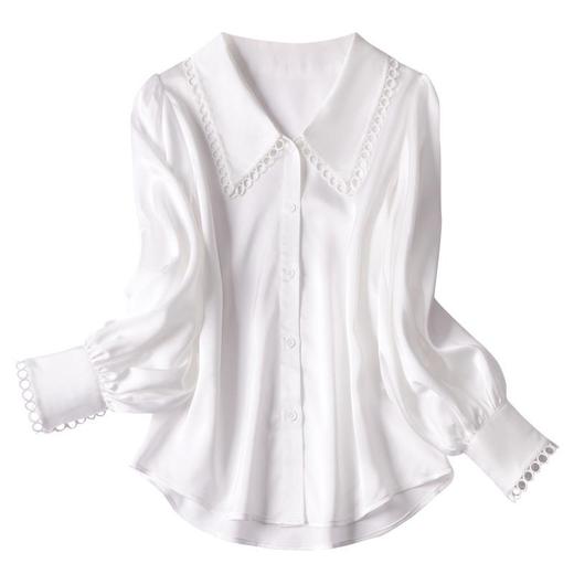 2023秋装新款上衣白色雪纺衫衬衫女长袖蕾丝花边女士衬衣 商品图4