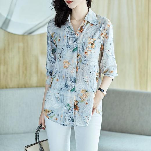 2023秋装新款衬衫女长袖宽松雪纺衫印花女士衬衣A2505 商品图0