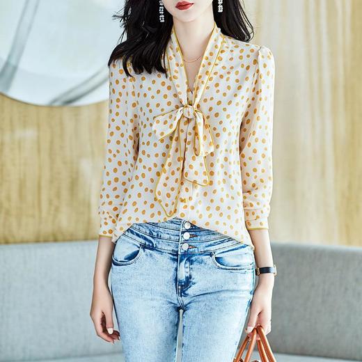 2023秋装新款衬衫女长袖宽松雪纺衫波点女士衬衣A2368 商品图3