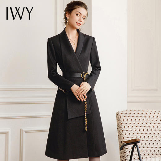 IWY黑色长袖连衣裙女秋冬新款高级感气质职业前台工作服工装裙子22C170 商品图2