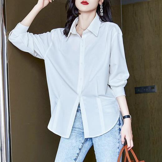 2023秋装新款纯棉白衬衫女长袖宽松简约女士衬衣A2693 商品图0