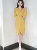 秋季高端洋气黄色连衣裙女长袖主持人时尚职业装西装裙宴会礼服 商品缩略图2