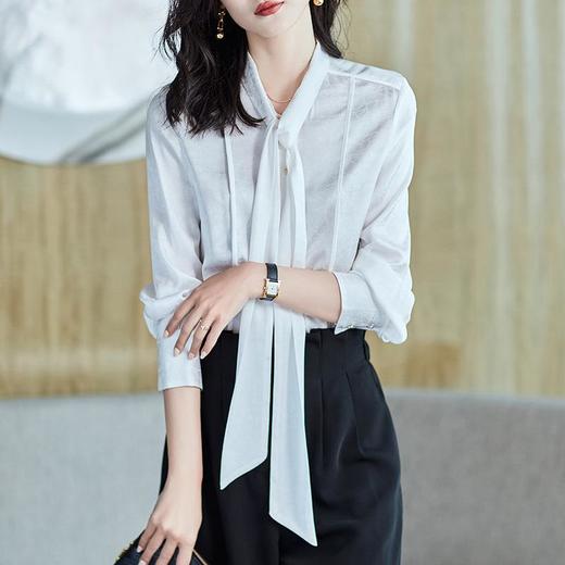 2023秋装新款衬衫女长袖宽松雪纺衫白色女士衬衣A2658 商品图2
