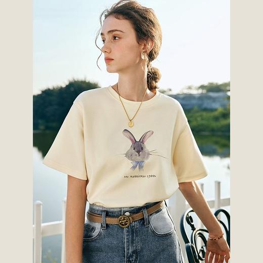 欧芮儿法式短袖T恤女夏装新款宽松卡通兔子印花上衣设计感体恤衫 商品图5