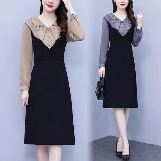 2023年秋季女装新款法式收腰显瘦气质小黑裙假两件连衣裙HTN-B00-0265 商品图0