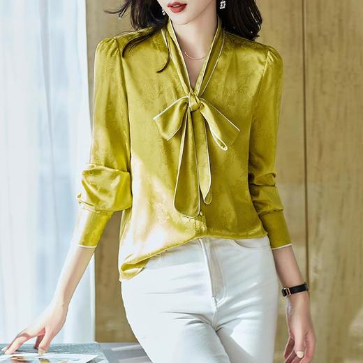 2023秋装新款衬衫女长袖宽松雪纺衫系带女士衬衣A2369 商品图0