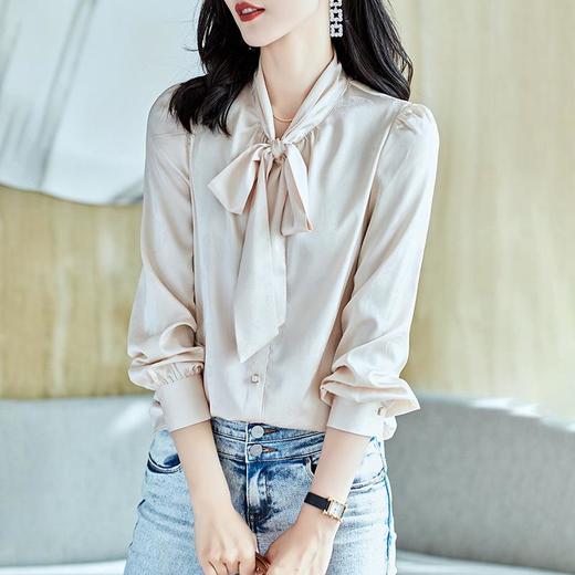 2023秋装新款衬衫女长袖宽松雪纺衫纯色女士衬衣A2389 商品图0