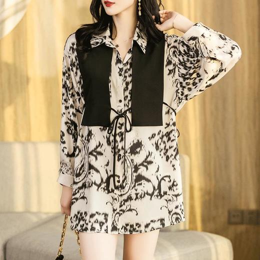 港风2023秋装新款两件套衬衫女长袖中长款女士衬衣2105 商品图0