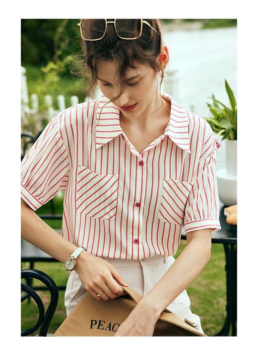 OLrain欧芮儿法式条纹衬衫女夏季2023年新款宽松时尚别致衬衣 商品图1