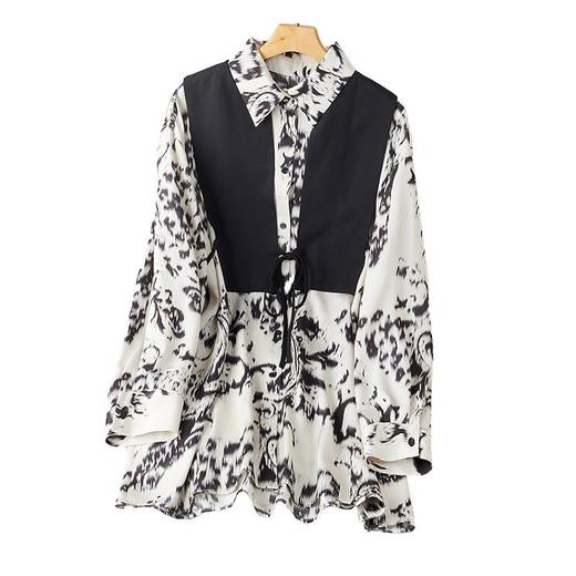 港风2023秋装新款两件套衬衫女长袖中长款女士衬衣2105 商品图4