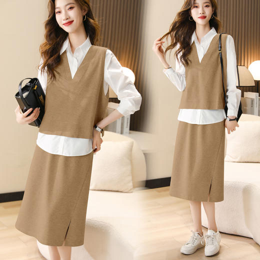时尚休闲，气质马甲衬衣半身裙三件套HR-XSILU2301 商品图1