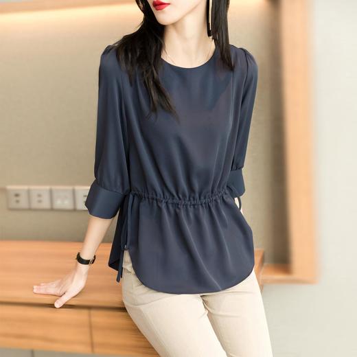 2023夏季新款雪纺衫七分袖衬衫女宽松大码衬衣圆领显瘦 商品图1