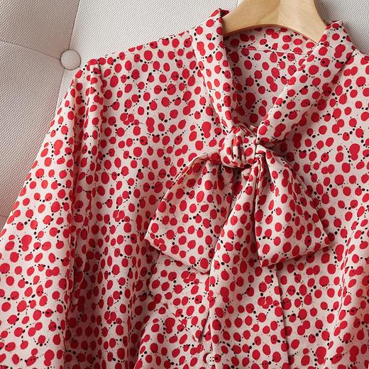 2023秋装新款衬衫女长袖宽松雪纺衫红色女士衬衣A2722 商品图2