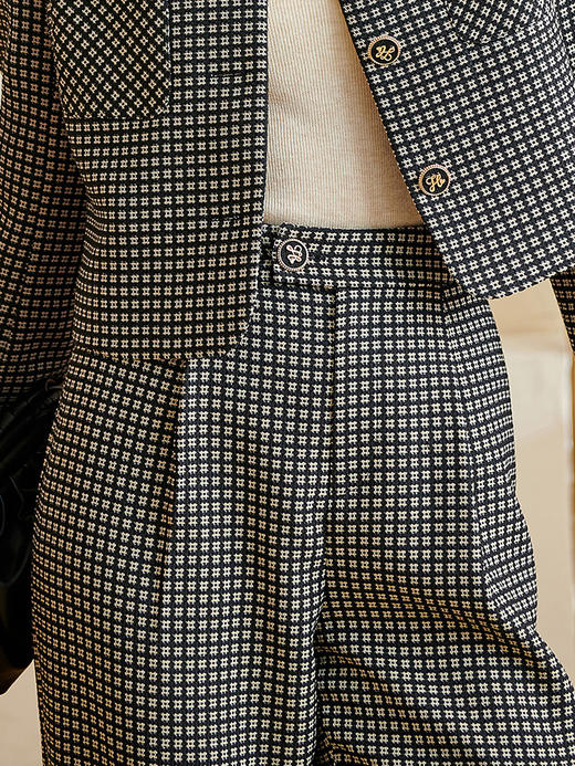 剩M/L/XL 米思阳2026春季新款时尚设计感格纹休闲裤高腰修身显瘦直筒裤2667 商品图3