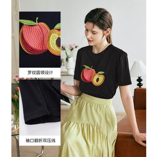 OLrain欧芮儿法式黑色短袖T恤女夏季2023年新款宽松水果刺绣上衣 商品图1