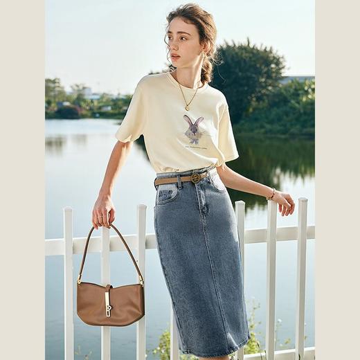 欧芮儿法式短袖T恤女夏装新款宽松卡通兔子印花上衣设计感体恤衫 商品图4