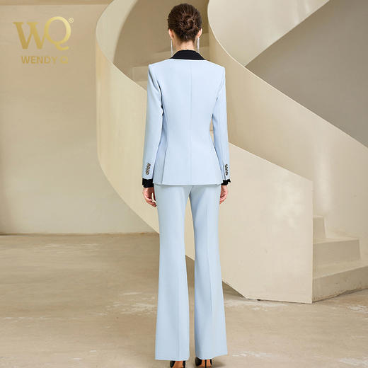 高端时尚秋季蓝色西装微喇长裤套装女西服正装 商品图4