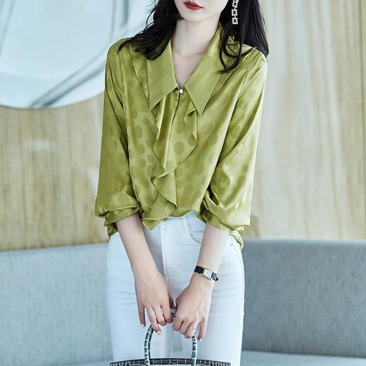 2023秋装新款衬衫女长袖宽松雪纺衫荷叶边女士衬衣A2552 商品图0