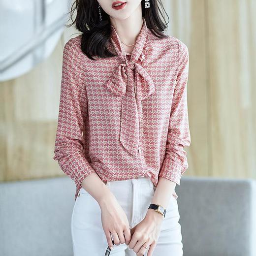 2023秋装新款衬衫女长袖宽松雪纺衫千鸟格女士衬衣A2718 商品图1