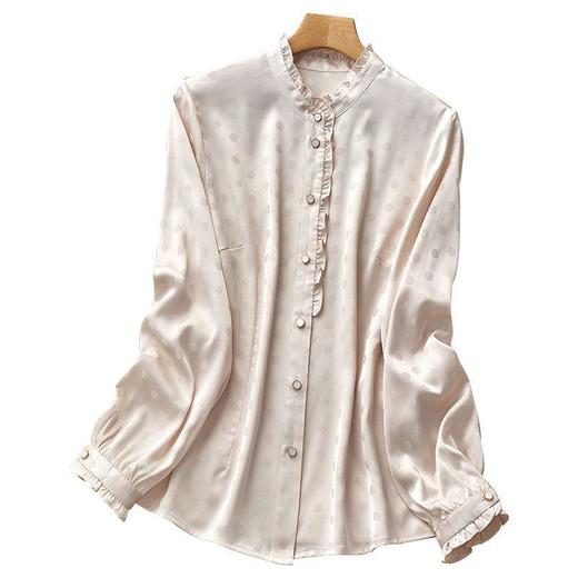 2023秋装新款衬衫女长袖小立领雪纺荷叶边女士衬衣A2558 商品图4