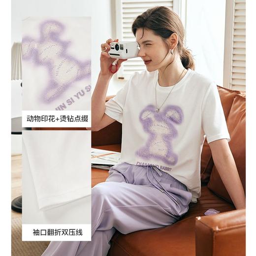 OLrain欧芮儿法式短袖T恤女夏季2023年新款宽松重工烫钻印花上衣 商品图3