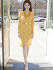 秋季高端洋气黄色连衣裙女长袖主持人时尚职业装西装裙宴会礼服 商品缩略图0