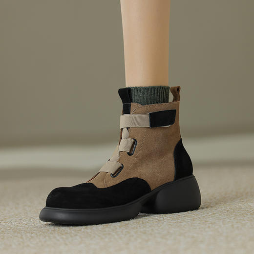 时尚减龄，个性拼色牛反绒厚底短靴KYD-KK7880 商品图1