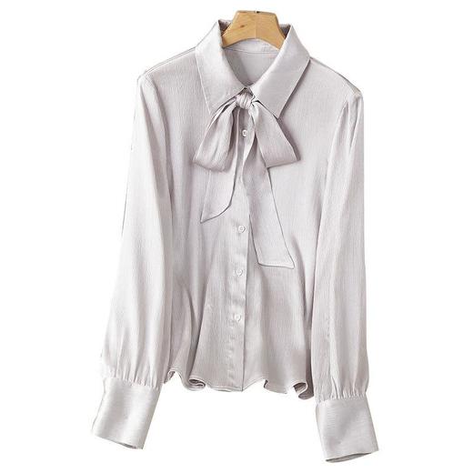 2023秋装新款衬衫女长袖雪纺女士衬衣飘带可以脱卸A2527 商品图4