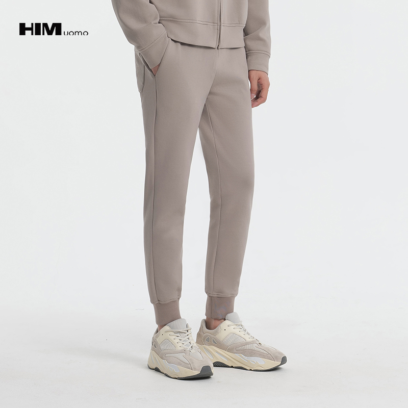 HIM漢崇 珠地棉休闲裤男百搭抽绳松紧腰针织束脚运动裤 2025秋季