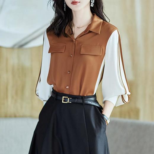 2023秋装新款衬衫女长袖宽松雪纺衫撞色女士衬衣A2659 商品图2