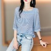2023夏季新款衬衫女短袖韩版大码雪纺衫上衣条纹T恤1801 商品缩略图0