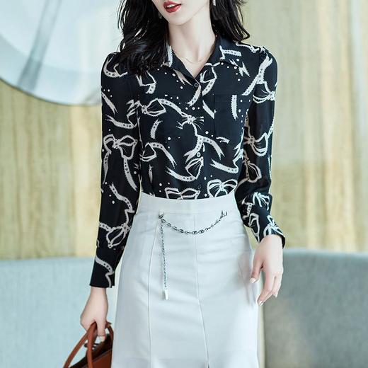 2023秋装新款衬衫女长袖宽松雪纺衫撞色女士衬衣A2388 商品图3