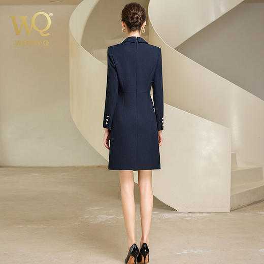 秋季高端藏青色连衣裙女长袖主持人职业装西装裙气质时尚工作服 商品图4