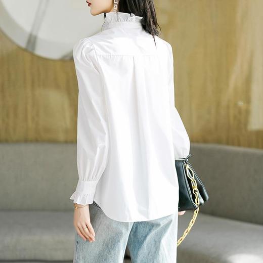 2023秋装新款立领荷叶边衬衫女长袖纯棉女士衬衣大码 商品图1