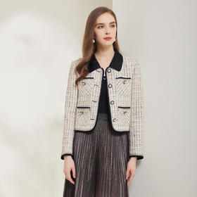 NG109斯尔丽2023秋季新款撞色衬衣领小香风时尚百搭外套